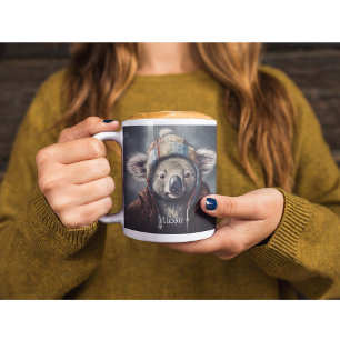 Adorable koala wearing cute hat cusomizable Two-Tone coffee mug