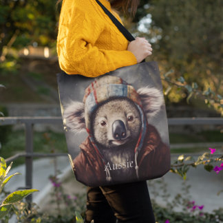 Adorable koala wearing cute hat, customizable crossbody bag