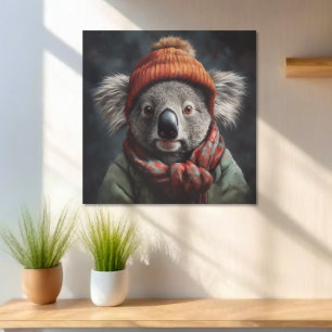 Adorable koala wearing cute orange hat  poster