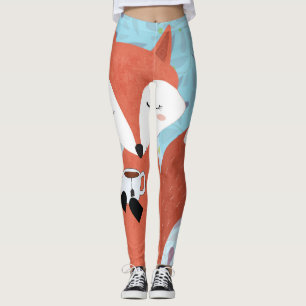 Adorable Lady Fox Leaf Background Leggings
