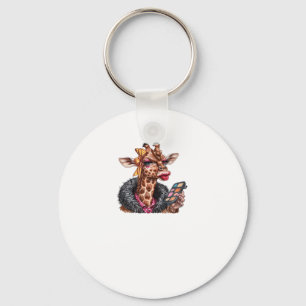 Adorable Lady Giraffe Applying Makeup With Big Eye Keychain