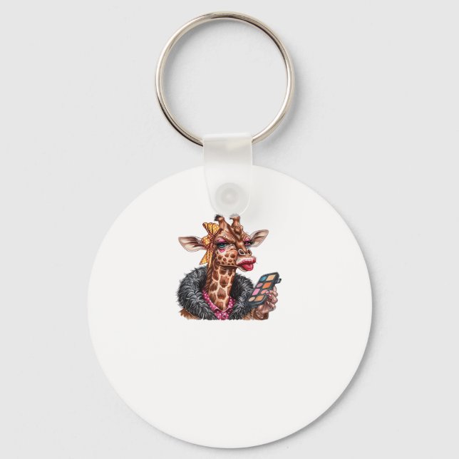 Adorable Lady Giraffe Applying Makeup With Big Eye Keychain (Front)