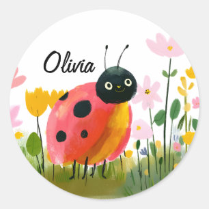 Adorable Ladybug Girl's Name Wildflowers Classic Round Sticker