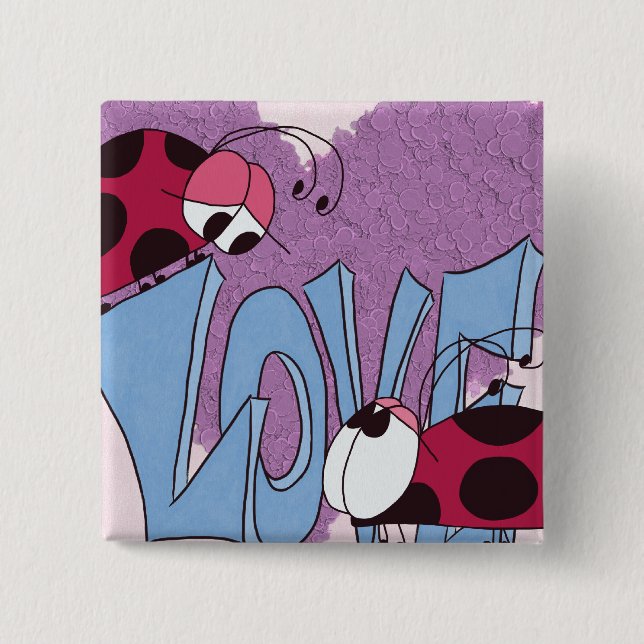 Adorable Ladybug Love Cartoon 2 Inch Square Button (Front)