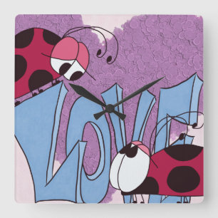 Adorable Ladybug Love Cartoon Square Wall Clock