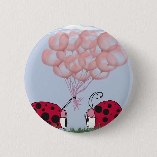 Adorable Ladybug With Pretty Pink Balloon Bouquet 2 Inch Round Button (Front)