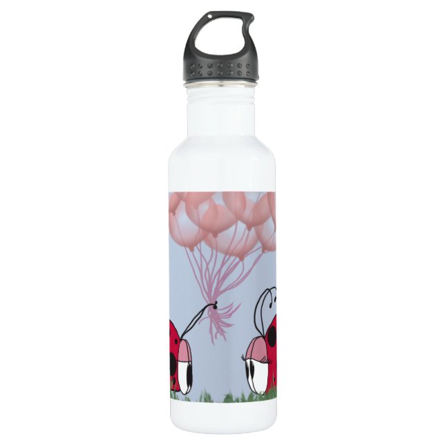 Adorable Ladybug With Pretty Pink Balloon Bouquet 710 Ml Water Bottle (Front)