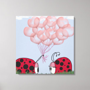 Adorable Ladybug With Pretty Pink Balloon Bouquet Canvas Print