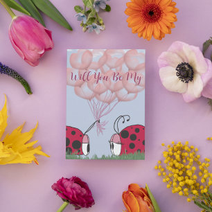 Adorable Ladybug With Pretty Pink Balloon Bouquet Holiday Card