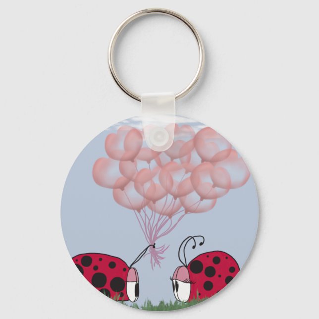 Adorable Ladybug With Pretty Pink Balloon Bouquet Keychain (Front)