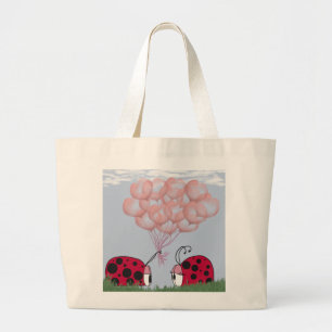 Adorable Ladybug With Pretty Pink Balloon Bouquet Large Tote Bag