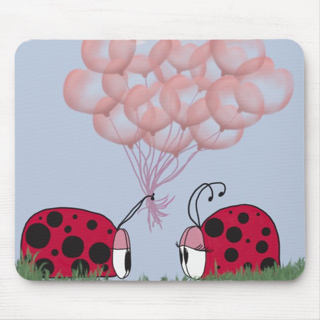 Adorable Ladybug With Pretty Pink Balloon Bouquet Mouse Pad (Front)