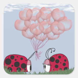 Adorable Ladybug With Pretty Pink Balloon Bouquet Square Sticker