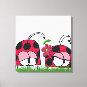 Adorable Ladybug Wooing His New Love Cartoon Canvas Print