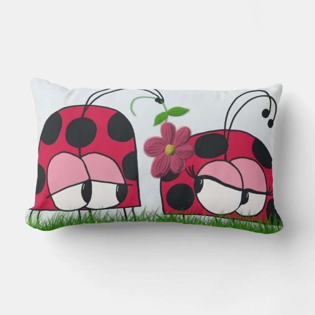Adorable Ladybug Wooing His New Love Cartoon Lumbar Pillow (Front)