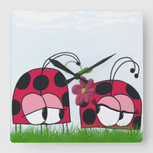 Adorable Ladybug Wooing His New Love Cartoon Square Wall Clock