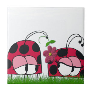 Adorable Ladybug Wooing His New Love Cartoon Tile