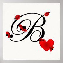 Adorable Ladybugs and Heart Name Initial B