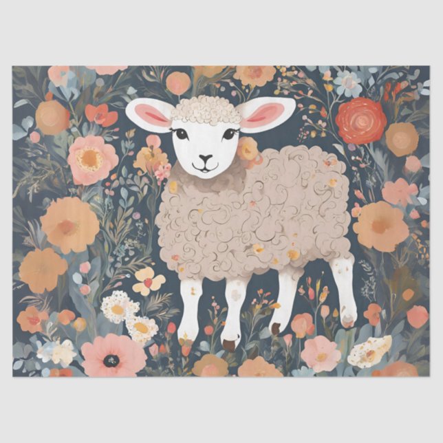 Adorable Lamb in the Blossom Garden Tissue Paper (Front)