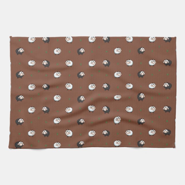 Adorable Lambs Pattern Dark Version Kitchen Towel (Horizontal)