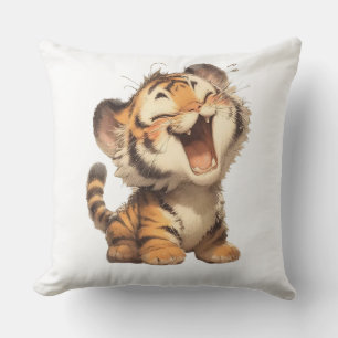 Adorable Laugher Tiger Cub Coussin - Un Cosy et Pl