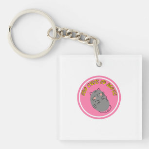Adorable Lazy Cat "Too Cute To Move" Design Keychain