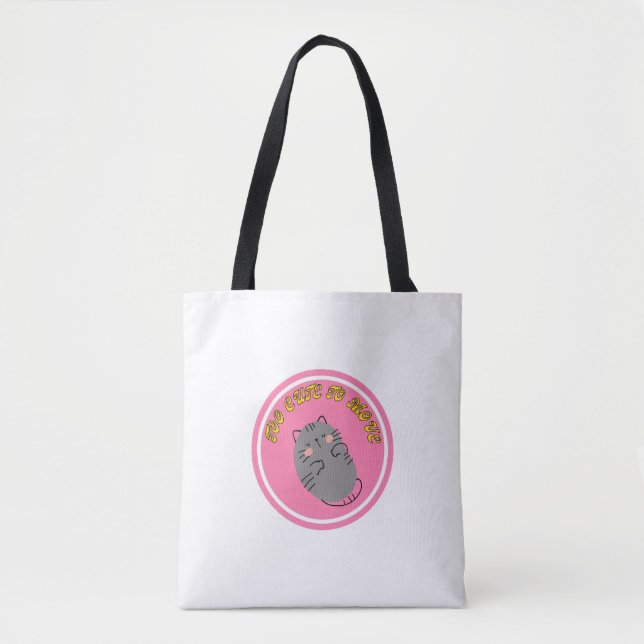 Adorable Lazy Cat "Too Cute To Move" Design Tote Bag (Front)