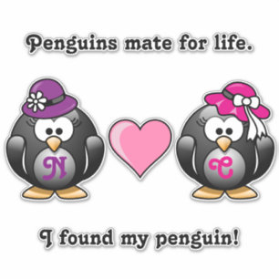 Adorable Lesbian Penguins Two Brides Heart Hats