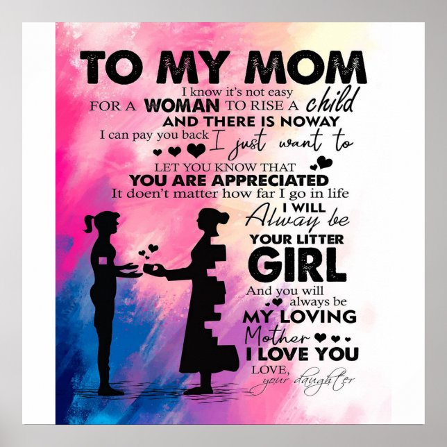 Adorable Letter To Mom | Lovely Gift To My Mom Poster (Front)