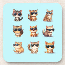 Adorable Light Blue With Cats wearing Sunglasses