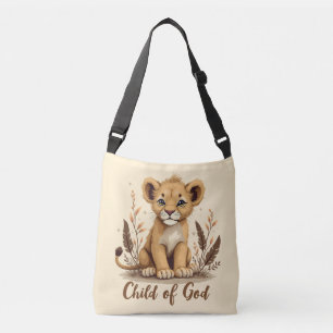 Adorable Lion Cub Christian Art Faith Quote Crossbody Bag