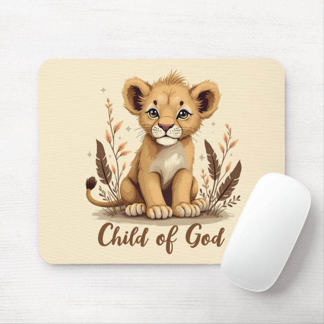 Adorable Lion Cub Christian Art Faith Quote Mouse Pad (With Mouse)