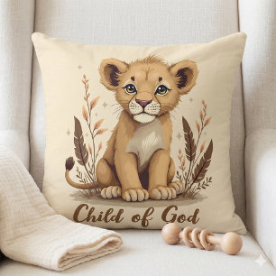 Adorable Lion Cub Christian Art Faith Quote Throw Pillow