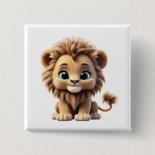 Adorable Lion Cub Sitting Portrait Illustration 2 Inch Square Button