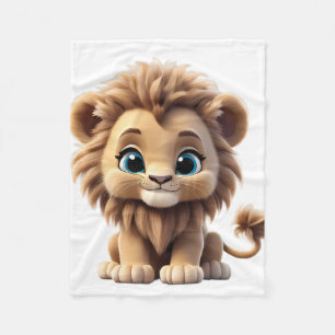 Adorable Lion Cub Sitting Portrait Illustration Fleece Blanket