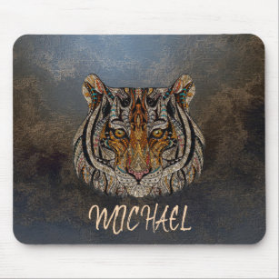 Adorable Lips, Tiger Head, Leather  -Personalized Mouse Pad