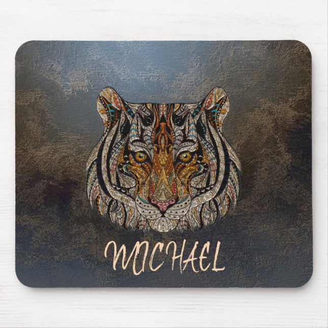 Adorable Lips, Tiger Head, Leather  -Personalized Mouse Pad (Front)