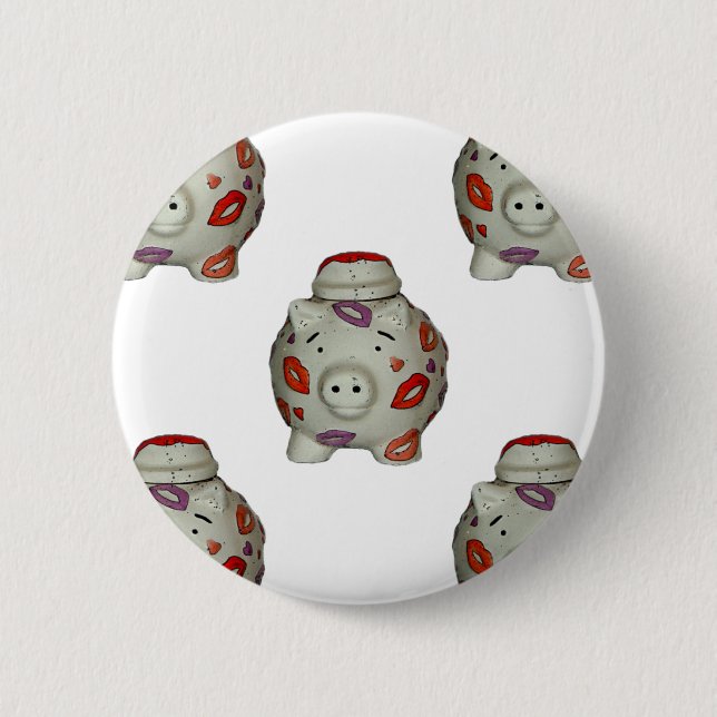 Adorable Lipstick Pig 2 Inch Round Button (Front)