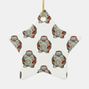Adorable Lipstick Pig Ceramic Ornament