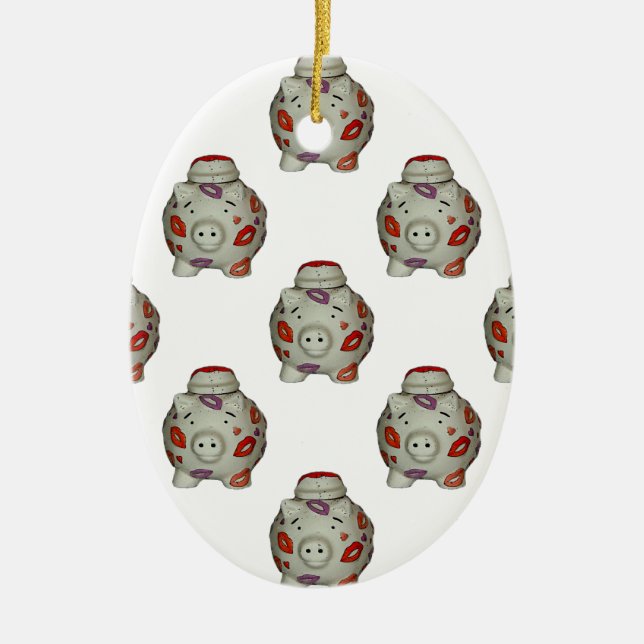 Adorable Lipstick Pig Ceramic Ornament (Front)