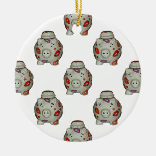 Adorable Lipstick Pig Ceramic Ornament