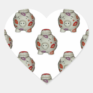 Adorable Lipstick Pig Heart Sticker