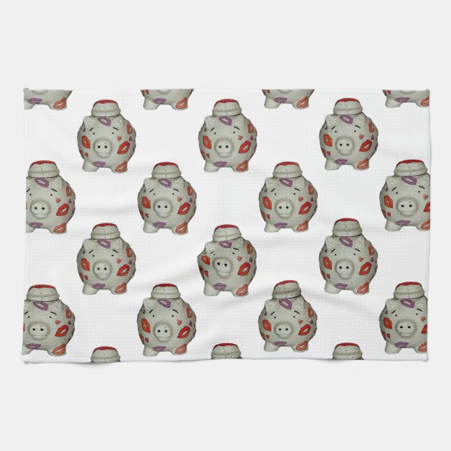 Adorable Lipstick Pig Kitchen Towel (Horizontal)