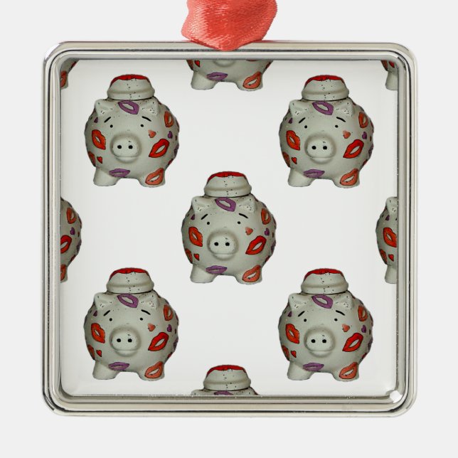 Adorable Lipstick Pig Metal Ornament (Front)