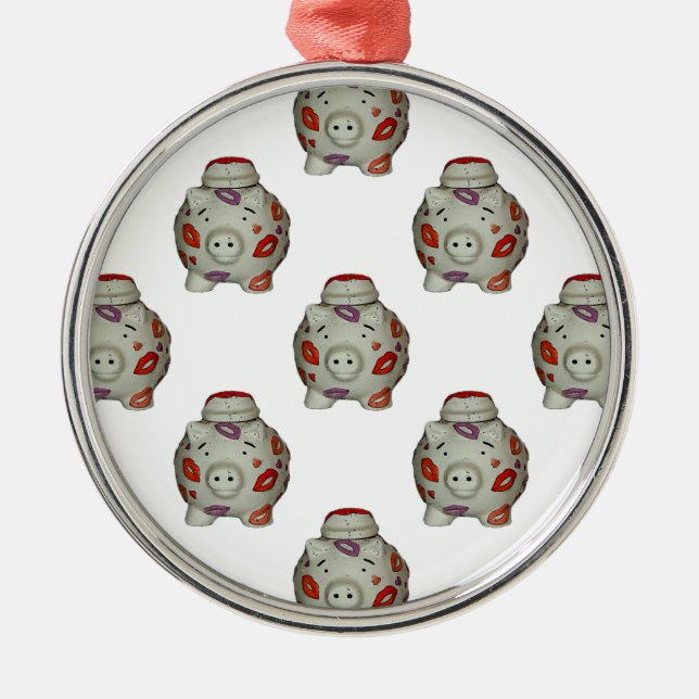 Adorable Lipstick Pig Metal Ornament (Front)