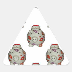 Adorable Lipstick Pig Triangle Sticker