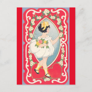 Adorable Litle Girl with Bouquet Vintage Valentine Postcard