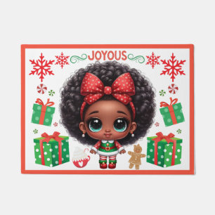 Adorable Little Afro Christmas Elf Girl Doormat