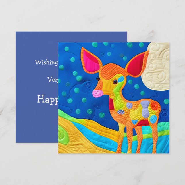 Adorable Little Baby Deer - Quilt-Like Design Card (Front/Back)