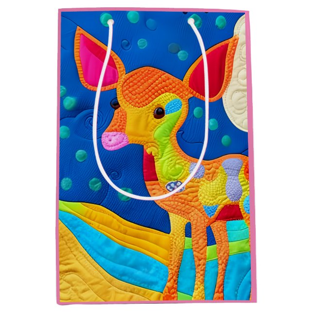 Adorable Little Baby Deer - Quilt-Like Design Medium Gift Bag (Front)